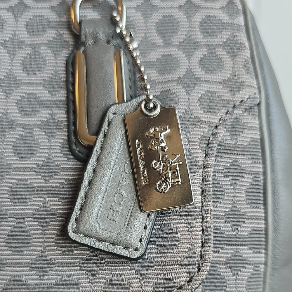 COACH NWOT 2013 Gray Signature Logo Jacquard & Leather MADELINE Crossbody Bag